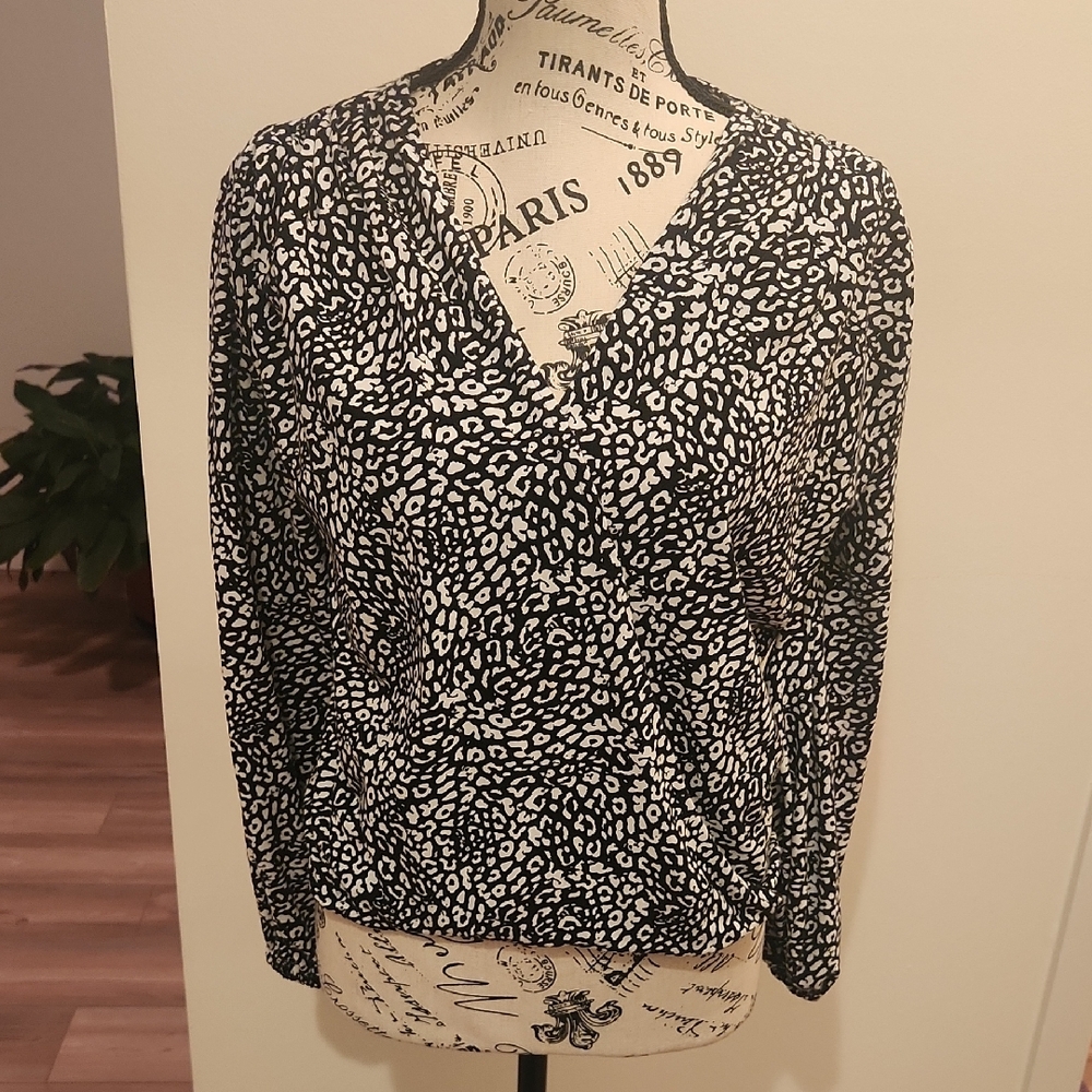 INC International Concepts Black and White Wrap Blouse